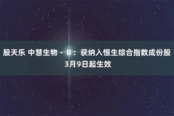 股天乐 中慧生物－Ｂ：获纳入恒生综合指数成份股 3月9日起生效